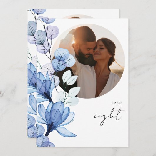 Invitation Numéro de tableau de photos bleu clair transparent (Devant / Derrière)