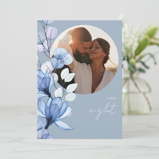 Invitation Numéro de tableau de photos florale transparent bl (Debout devant)