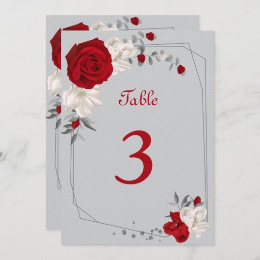 Invitation numéro de tableau des fleurs rouges et blanches (Devant / Derrière)
