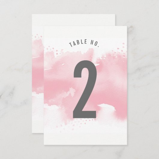 Invitation NUMÉRO DE TABLEAU design aquarelle rose pâle gris- (Devant / Derrière)