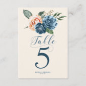 Invitation Numéro de tableau du Mariage bleu/pêche rose ID584 (Devant)