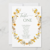 Invitation Numéro de tableau du Mariage de Fleur sauvage jaun (Devant)