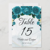 Invitation Numéro de tableau du Mariage Ethérée Or Turquoise (Devant)
