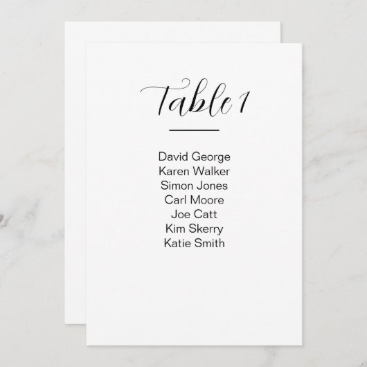 Invitation Numéro de tableau du tableau des sièges Mariages m (Devant / Derrière)