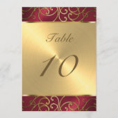 Invitation Numéro de tableau Elegant Rouge et Gold Filigree (Devant)