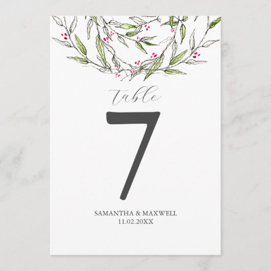 Invitation Numéro de tableau imprimable Botaniques de Noël (Devant)