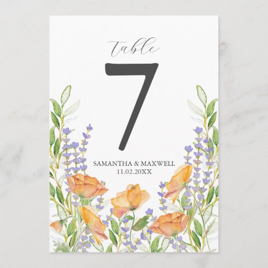 Invitation Numéro de tableau imprimable Fleurs aquarelles (Dos)