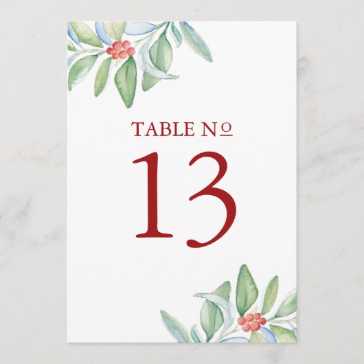 Invitation Numéro de tableau imprimable Végétation de Noël (Devant)