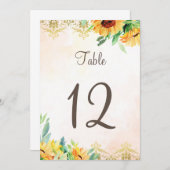 Invitation Numéro de tableau mariage de tournesols floraux (Devant / Derrière)