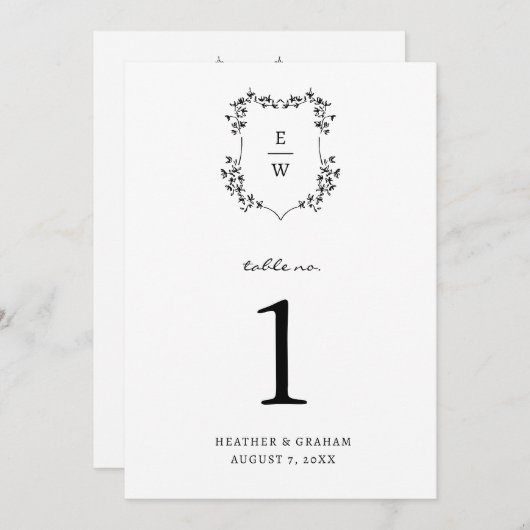 Invitation Numéro de tableau Monogramme (Devant / Derrière)