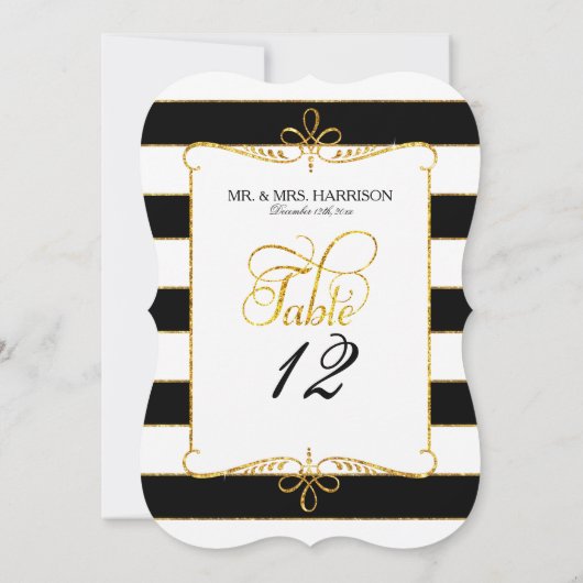 Invitation Numéro de tableau Noms Stried Script Gold Parties  (Dos)