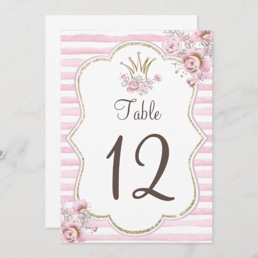 Invitation Numéro de tableau princesse fleurie or rose (Devant / Derrière)