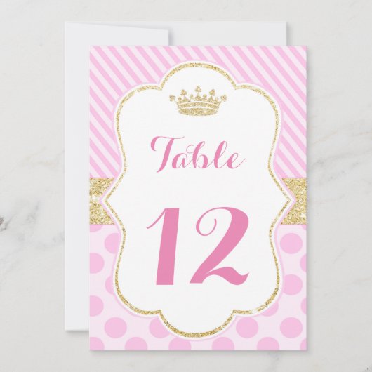 Invitation Numéro de tableau princesse parties scintillant or (Devant)