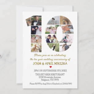 Invitation Numéro Dix Anniversaire Personnalisé Mariage Photo