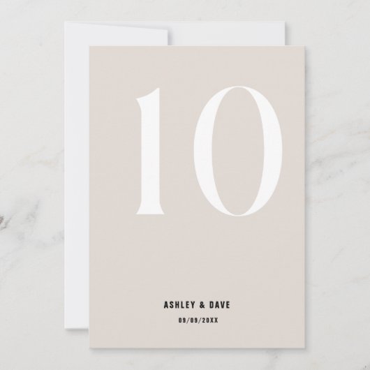 Invitation Numéro du tableau 10 Mariage beige gras Numéro du  (Devant)