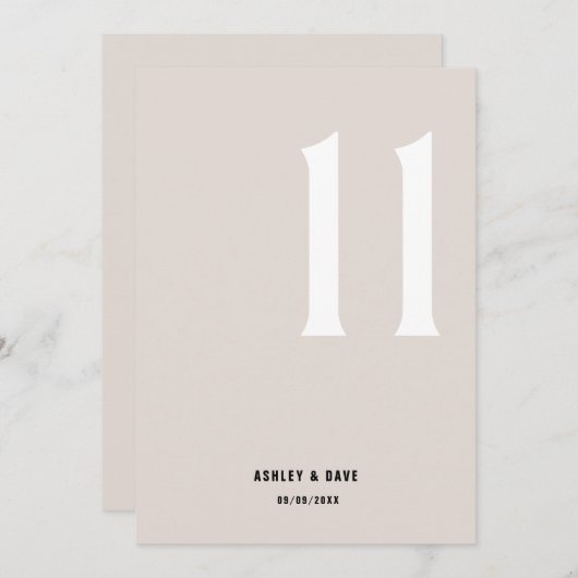 Invitation Numéro du tableau 11 Mariage beige gras Numéro du  (Devant / Derrière)