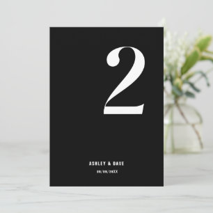 Invitation Numéro du tableau 2 Mariage noir en gras Numéro du