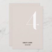 Invitation Numéro du tableau 4 Mariage beige gras Numéro du t (Devant / Derrière)