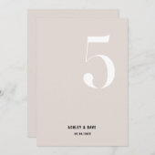 Invitation Numéro du tableau 5 Mariage beige gras Numéro du t (Devant / Derrière)