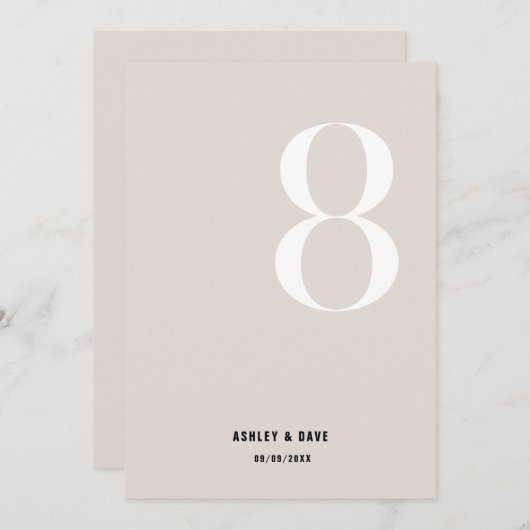 Invitation Numéro du tableau 8 Mariage beige gras Numéro du t (Devant / Derrière)