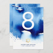 Invitation NUMÉRO DU TABLEAU Barre Mitzvah or étoile bleu aqu (Devant / Derrière)