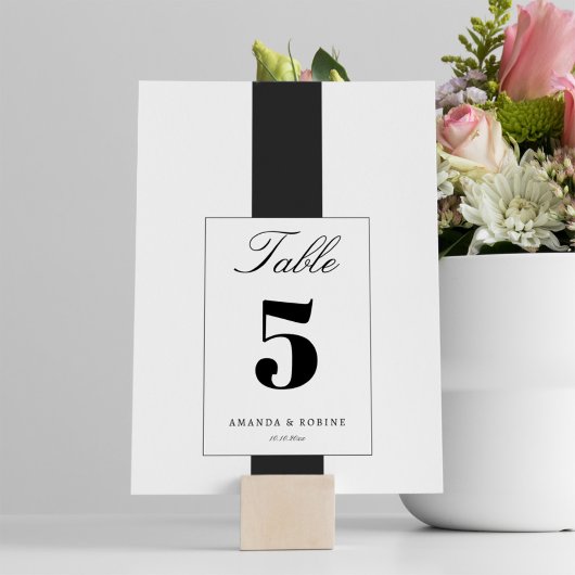 Invitation Numéro minimal de table noire et blanche