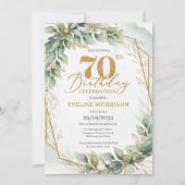 Invitation Numéro or aquarelle eucalyptus 70e anniversaire (Devant)