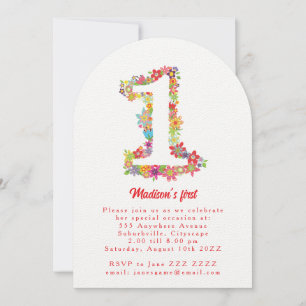 Invitation Numéro Un Printemps Floral 1er anniversaire Invita