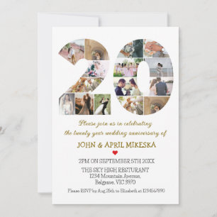 Invitation Numéro Vingt Anniversaire Personnalisé Mariage Pho