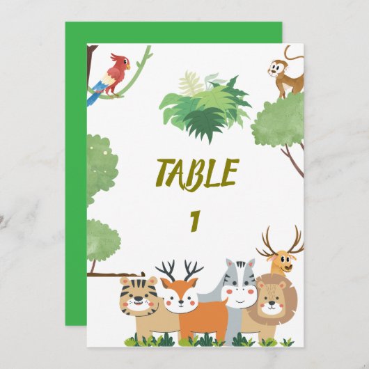 Invitation Numéros de la table de Baby shower des animaux for (Devant / Derrière)