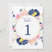 Invitation Numéros de tableau bleu rose jaune floral 5"x7" (Dos)