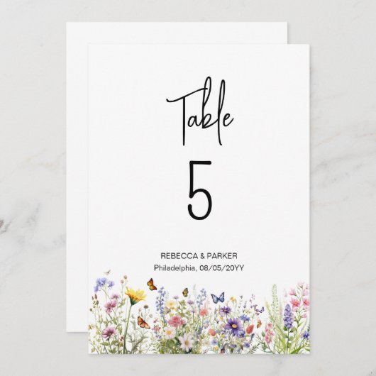 Invitation Numéros de tableau Fleur sauvage lumineux (Devant / Derrière)