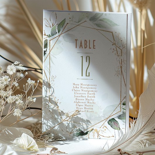 Invitation Numéros de tableau Mariage géométrique Gold & Gree