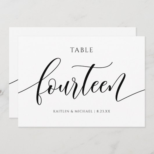 Invitation Numéros de tableau Mariage moderne Calligraphie -  (Devant / Derrière)