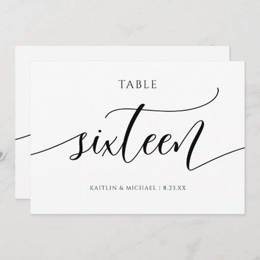 Invitation Numéros de tableau Mariage moderne Calligraphie - (Devant / Derrière)