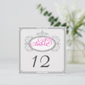 Invitation Numéros de tableau rétrospectif rose et gris (Debout devant)