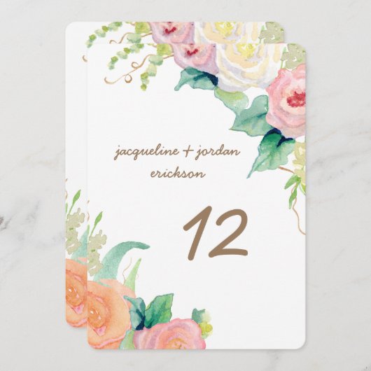 Invitation Numéros de tableau Roses d'aquarelle moderne simpl (Devant / Derrière)