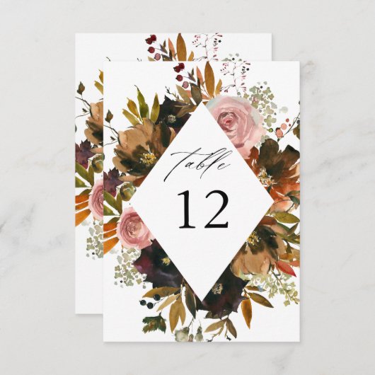 Invitation Numéros de tableau Rustique Gold, Purple et Rose F (Devant / Derrière)