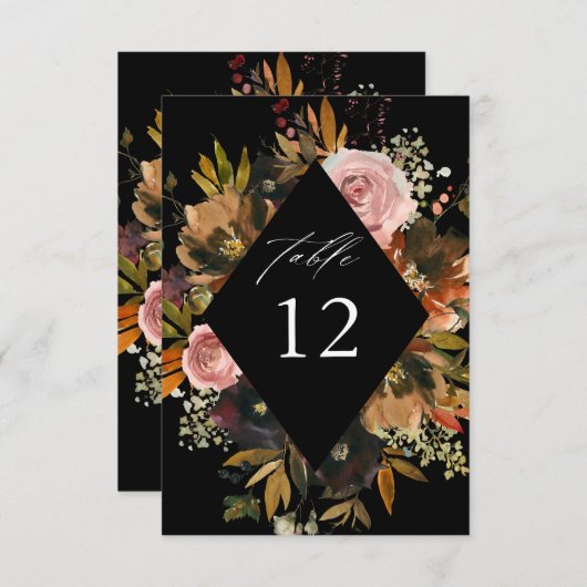 Invitation Numéros de tableau Rustique Gold, Purple et Rose F (Devant / Derrière)