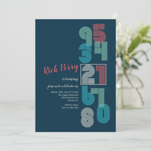 Invitation Numéros rétro Fête d'anniversaire (Debout devant)