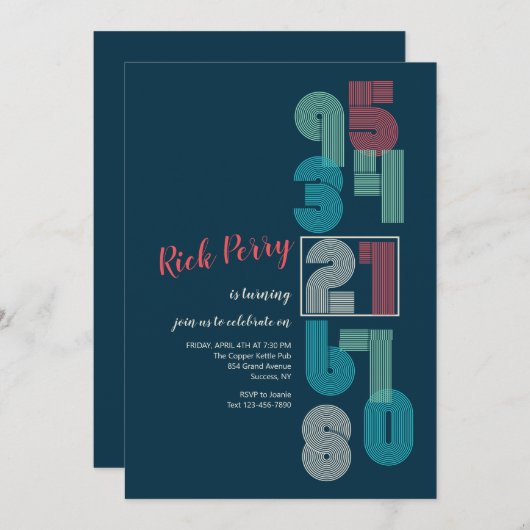 Invitation Numéros rétro Fête d'anniversaire (Devant / Derrière)