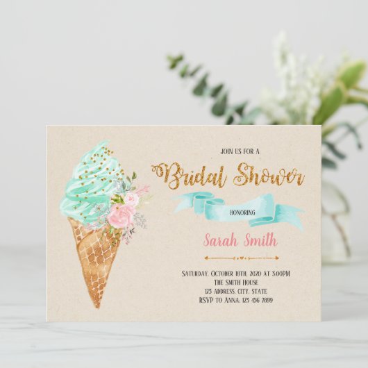 Invitation nuptiale à la crème glacée florale (Debout devant)