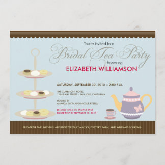 Invitation nuptiale avec du charme de thé (bleue)