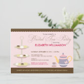 Invitation nuptiale avec du charme de thé (pink) (Debout devant)