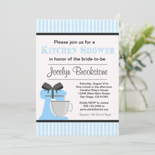 Invitation nuptiale de douche de cuisine bleue (Debout devant)