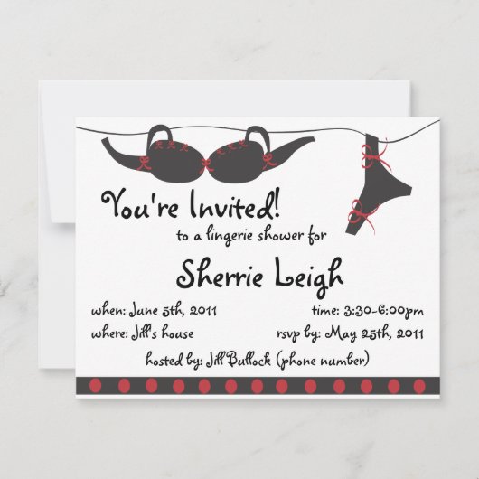 Invitation nuptiale de douche de dessous noirs et (Devant)