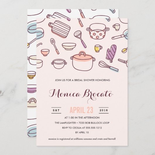 Invitation nuptiale de douche de DOUCHE de CUISINE (Devant / Derrière)