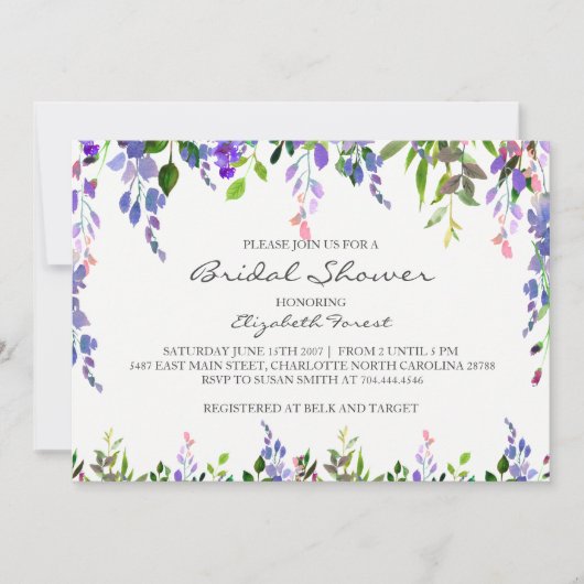 invitation nuptiale de douche de fleur pourpre (Devant)