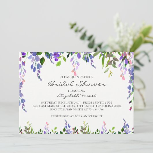 invitation nuptiale de douche de fleur pourpre (Debout devant)