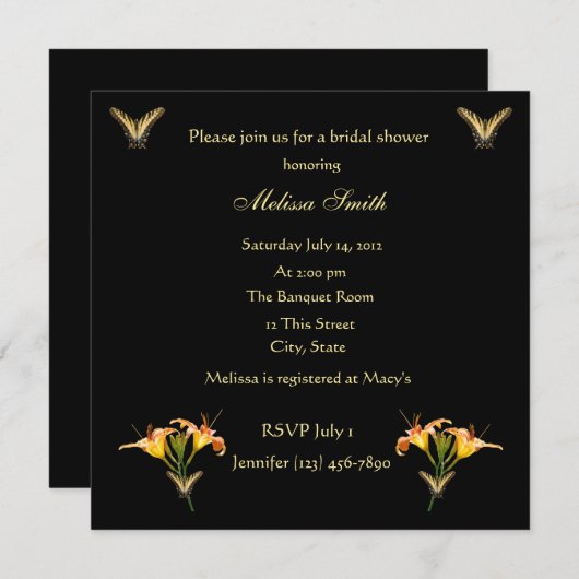 Invitation nuptiale de douche de lis et de (Devant / Derrière)